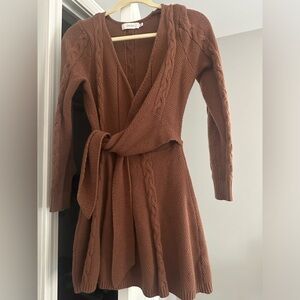 Greylin Anthropologie Brown Cable Knit Sweater Wrap Dress NWOT Medium Petite